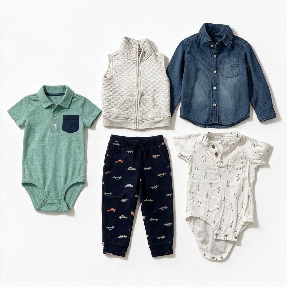 Carter's Baby Boy 24M 5 Piece Bundle Vest Chambray Shirt Bodysuits Car Pants
